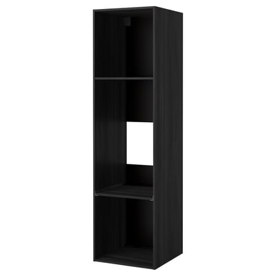 Ett svart METOD köksskåp med rektangulär form och öppna hyllor. Den är gjord av spånskiva och har en elegant, modern design.
