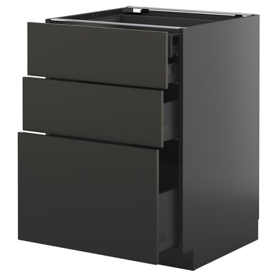 Modern mörkgrå kökslåda med tre stora eleganta lådor.
