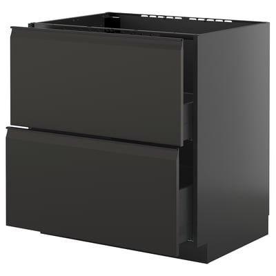 Modernt svart ikea METOD köksskåp med låda och minimalistiskt handtag.