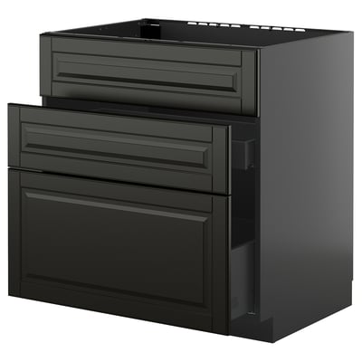 En svart köksmöbel från METOD med flera lådor och ett skåp i elegant modern design.