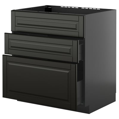 Bilden visar svart METOD köksskåp med flera lådor. Elegant, modern design i blank svart.