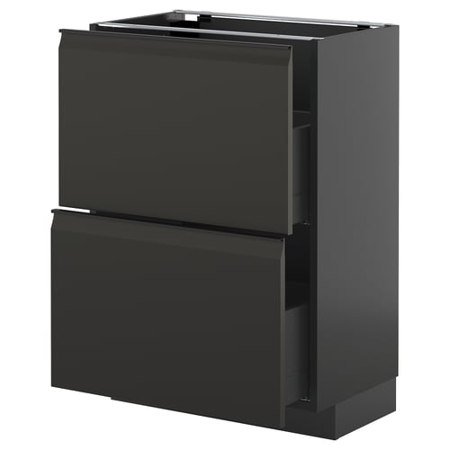 Mörkgrått modernt köksskåp med två lådor, elegant mattsvart finish, ren minimal design.