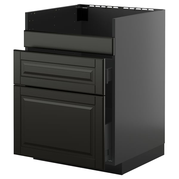 Svart METOD köksskåp med släta luckor och lådor, modern design.
