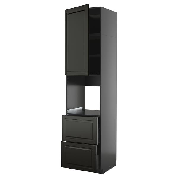 Svart METOD köksskåp med fasade kanter, hög, rektangel, modern design.
