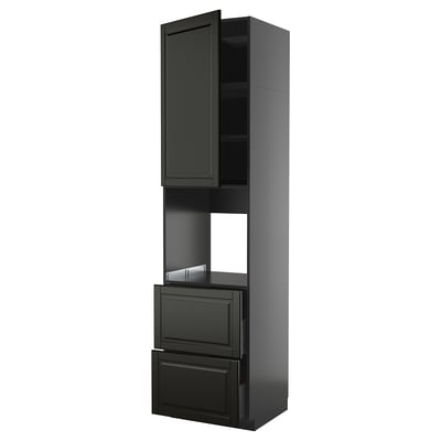 Svart METOD köksskåp med fasade kanter, hög, rektangel, modern design.