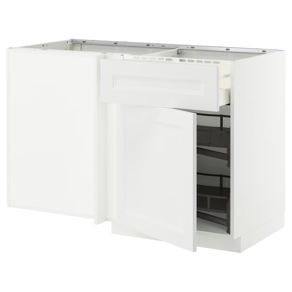 METOD / MAXIMERA Bänkhörnskåp m låda o utdrbar inred - vit/Axstad matt vit 128x68 cm