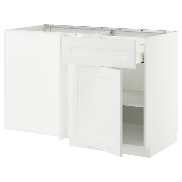 METOD / MAXIMERA Bänkhörnskåp med låda och hyllplan - vit/Axstad matt vit 128x68 cm