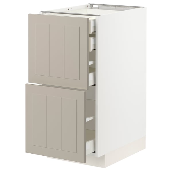 METOD / MAXIMERA Bänksk 2 frnt/2 låg/1 md/1 hög låda - vit/Stensund beige 40x60 cm