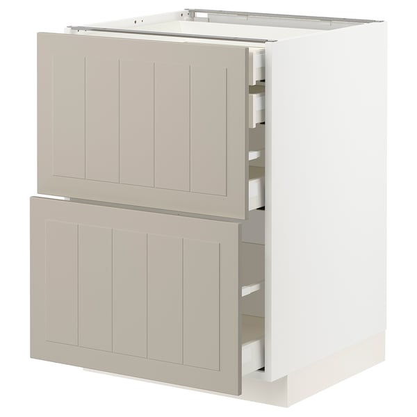 METOD / MAXIMERA Bänksk 2 frnt/2 låg/1 md/1 hög låda - vit/Stensund beige 60x60 cm