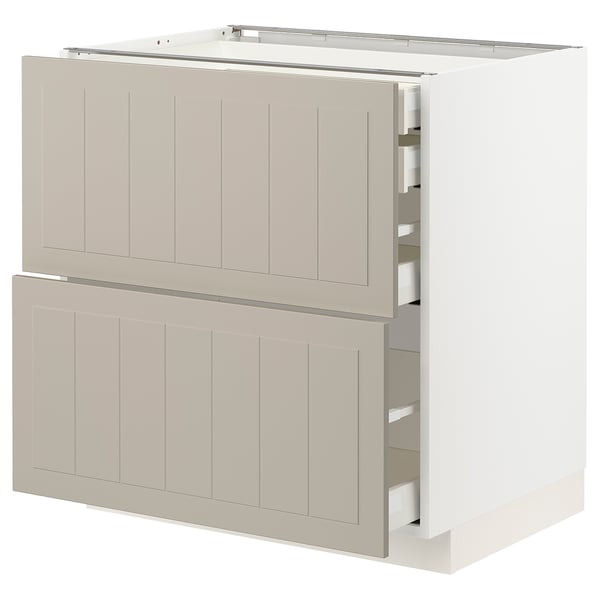 METOD / MAXIMERA Bänksk 2 frnt/2 låg/1 md/1 hög låda - vit/Stensund beige 80x60 cm