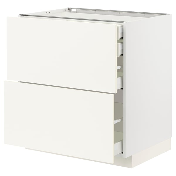 METOD / MAXIMERA Bänksk 2 frnt/2 låg/1 md/1 hög låda - vit/Vallstena vit 80x60 cm