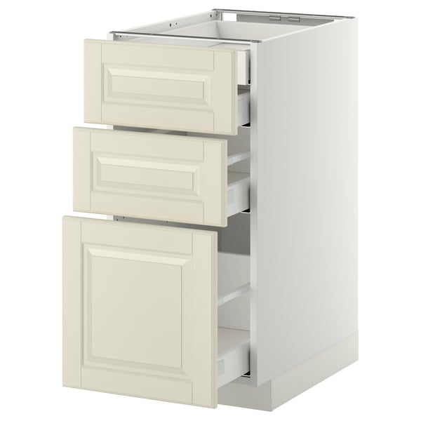 METOD / MAXIMERA Bänksk 3 frnt/2 låg/1 md/1 hög låda - vit/Bodbyn off-white 40x60 cm