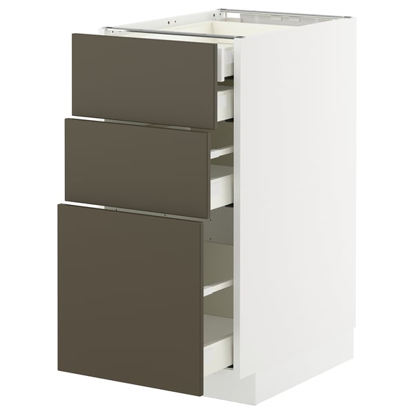 METOD / MAXIMERA Bänksk 3 frnt/2 låg/1 md/1 hög låda - vit/Havstorp brun-beige 40x60 cm