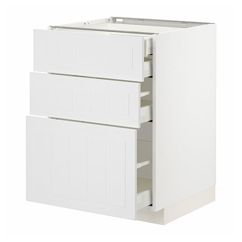 METOD köksskåp i vitt med tre dragare, snygg design, robust ram.
