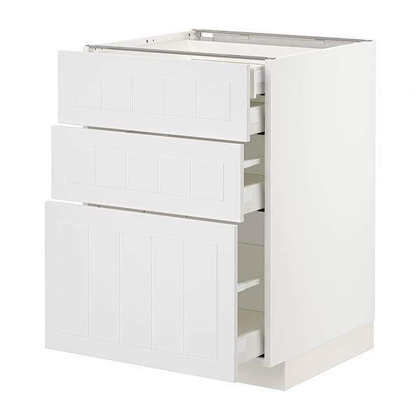 METOD / MAXIMERA Bänksk 3 frnt/2 låg/1 md/1 hög låda - vit/Stensund vit 60x60 cm