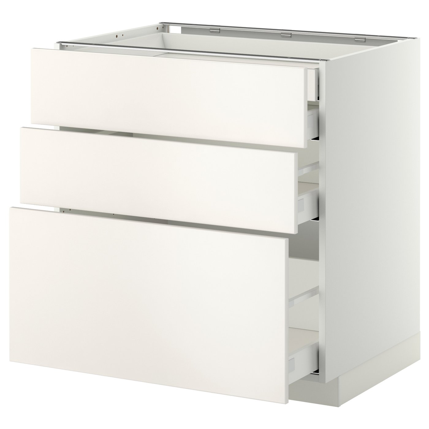 IKEA METOD / MAXIMERA bänksk 3 frnt/2 låg/1 md/1 hög låda, vit/veddinge vit, 80x60 cm