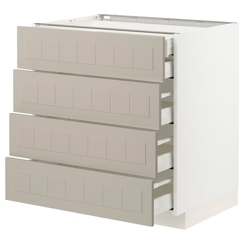 METOD köksbänk i beige med fyra lådor, elegant modern design.