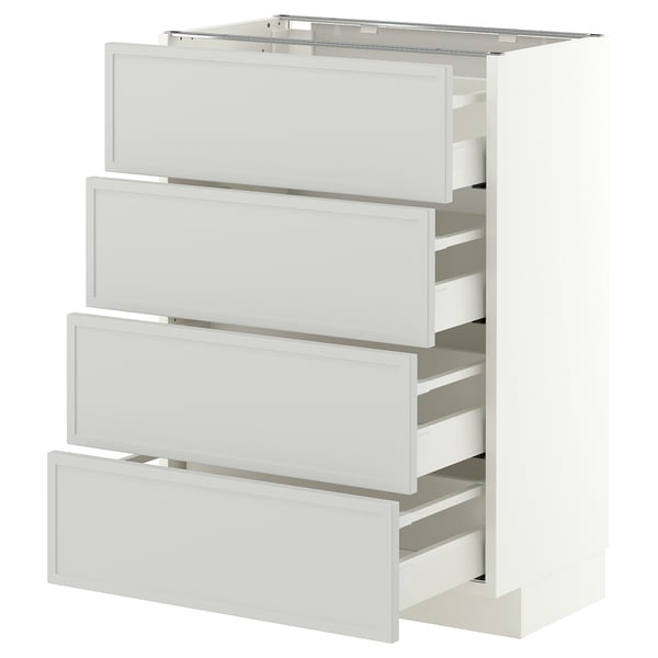 METOD / MAXIMERA Bänksk m 4 fronter/4 lådor, vit/Aspudden ljusgrå, 60x37 cm