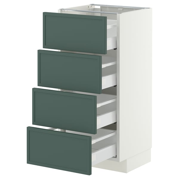 METOD / MAXIMERA Bänksk m 4 fronter/4 lådor - vit/Aspudden mörk grågrön 40x37 cm