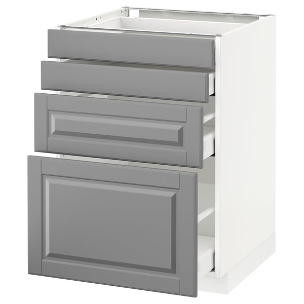 METOD / MAXIMERA Bänksk m 4 fronter/4 lådor - vit/Bodbyn grå 60x60 cm