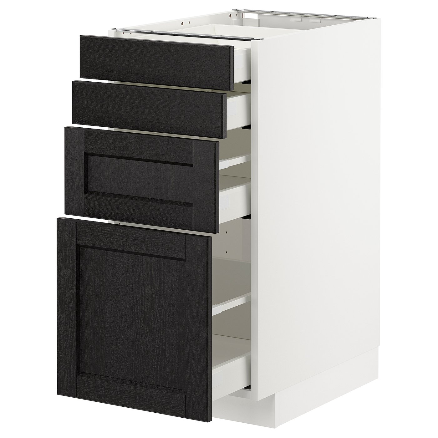 IKEA METOD / MAXIMERA bänksk m 4 fronter/4 lådor, vit/lerhyttan svartlaserad, 40x60 cm