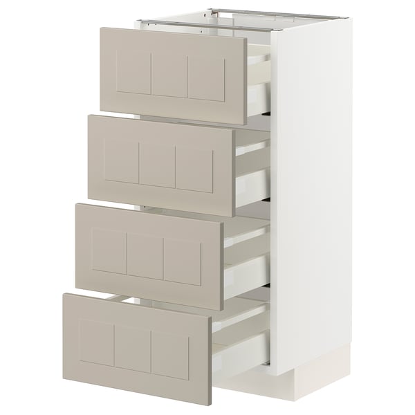 METOD / MAXIMERA Bänksk m 4 fronter/4 lådor - vit/Stensund beige 40x37 cm