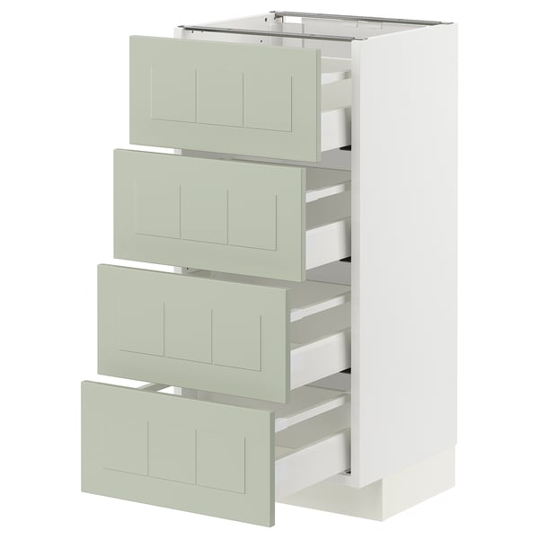 METOD / MAXIMERA Bänksk m 4 fronter/4 lådor - vit/Stensund ljusgrön 40x37 cm