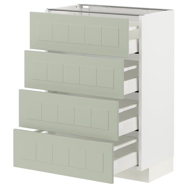 METOD / MAXIMERA Bänksk m 4 fronter/4 lådor - vit/Stensund ljusgrön 60x37 cm