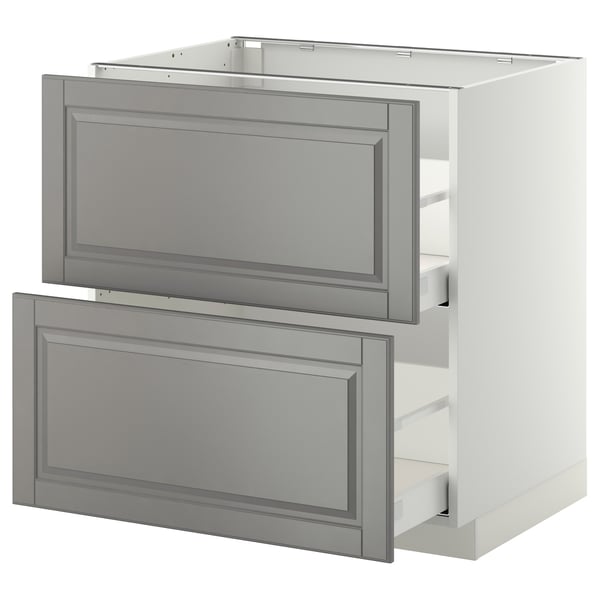 METOD / MAXIMERA Bänkskåp 2 fronter/2 höga lådor - vit/Bodbyn grå 80x60 cm