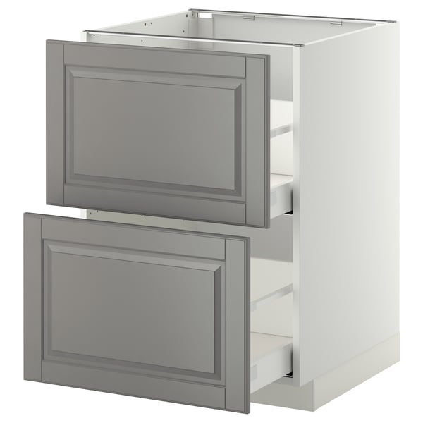 METOD / MAXIMERA Bänkskåp 2 fronter/2 höga lådor - vit/Bodbyn grå 60x60 cm