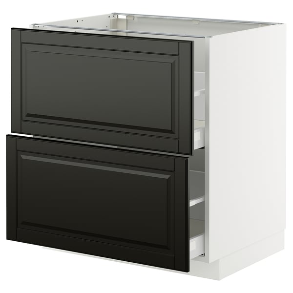 METOD / MAXIMERA Bänkskåp 2 fronter/2 höga lådor - vit/Bodbyn svart 80x60 cm