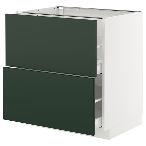 METOD / MAXIMERA Bänkskåp 2 fronter/2 höga lådor - vit/Havstorp djupgrön 80x60 cm