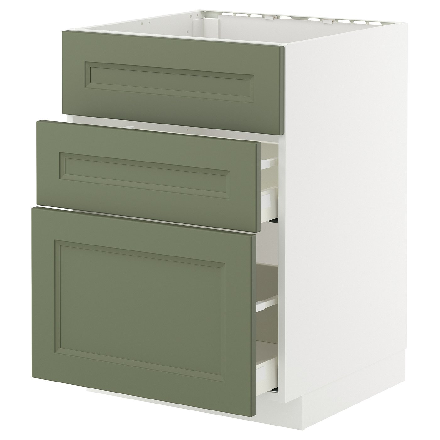 IKEA METOD / MAXIMERA bänkskåp f diskbänk+3 frntr/2 lådor, vit/axstad grågrön, 60x60 cm