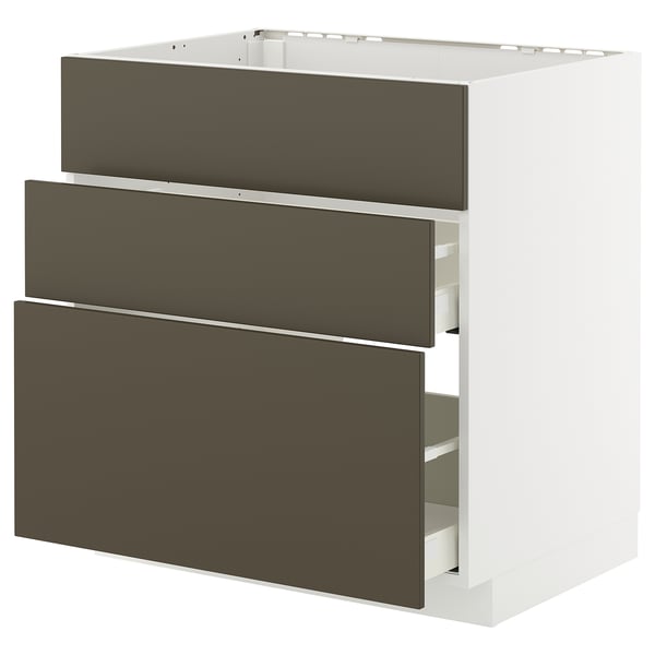 METOD / MAXIMERA Bänkskåp f diskbänk+3 frntr/2 lådor - vit/Havstorp brun-beige 80x60 cm