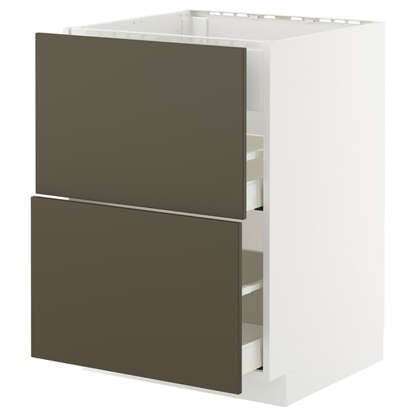 METOD / MAXIMERA Bänkskåp f häll/int köksfläkt m låd - vit/Havstorp brun-beige 60x60 cm