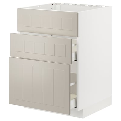 Modernt beige köksskåp med två lådor och en lucka, en del av ikeas METOD-system.