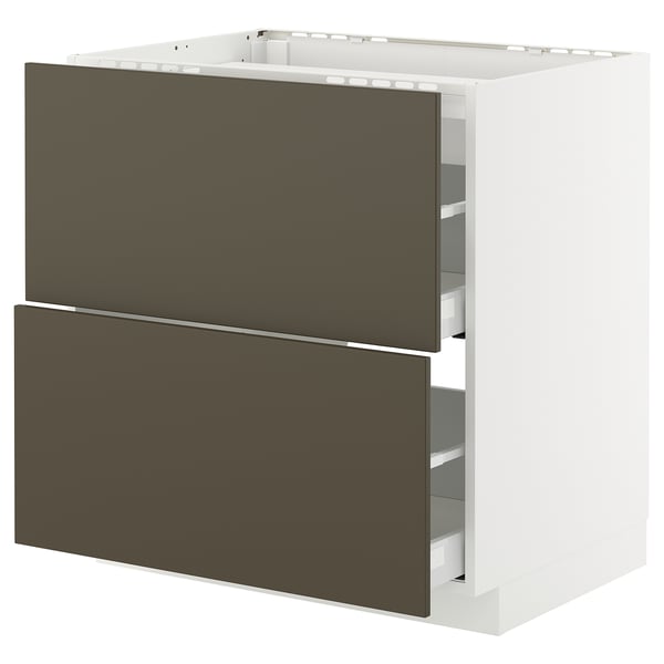 METOD / MAXIMERA Bänkskåp för häll/2 frntr/2 lådor - vit/Havstorp brun-beige 80x60 cm