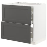 Modernt mörkgrått köksskåp med två lådor, eleganta, plana ytor och metallskenor. Ingår i ikeas METOD-system.