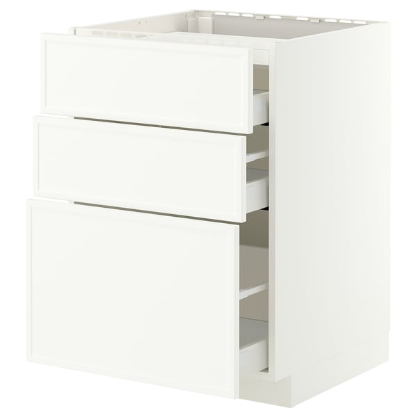 METOD / MAXIMERA Bänkskåp för häll/3 frntr/3 lådor, vit/Aspudden matt vit, 60x60 cm