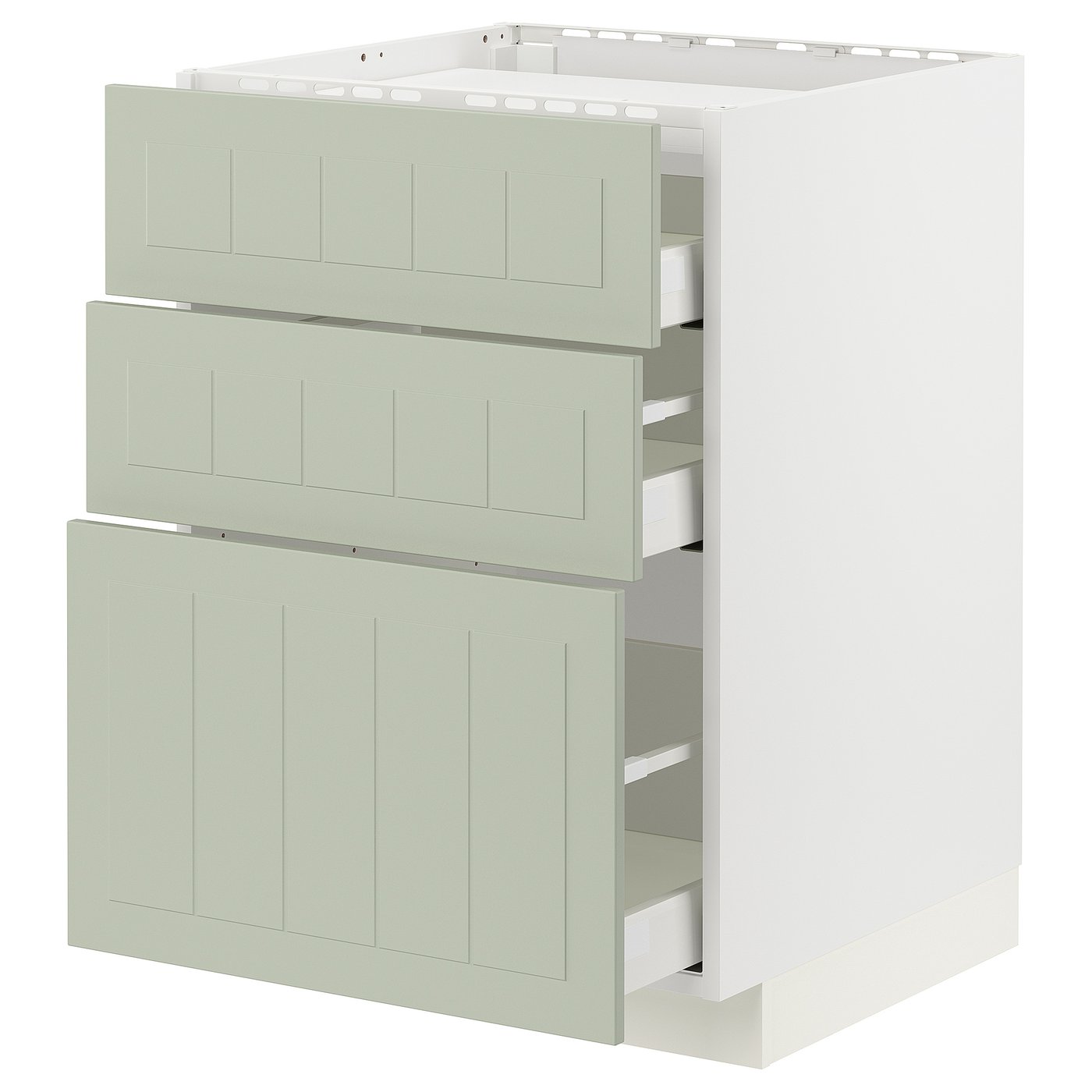 IKEA METOD / MAXIMERA bänkskåp för häll/3 frntr/3 lådor, vit/stensund ljusgrön, 60x60 cm