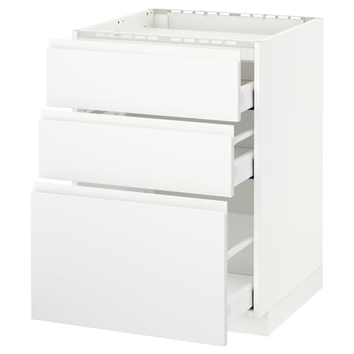 METOD köksskåp med vita lådor, minimalistisk design, spånskiva och melaminytor.