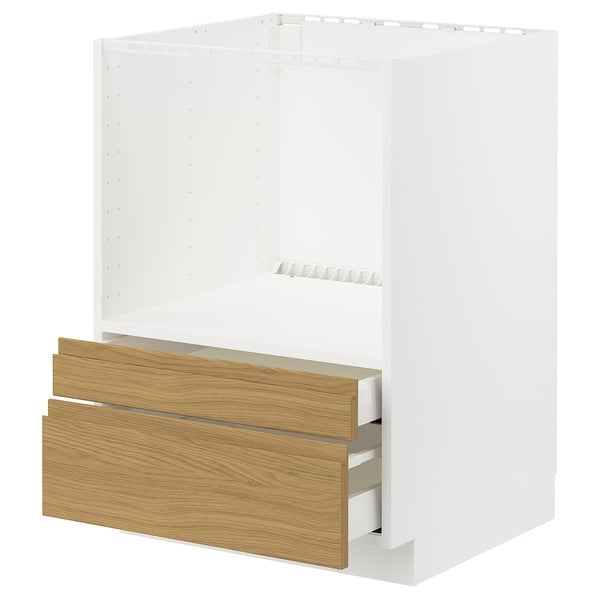 METOD / MAXIMERA Bänkskåp för kombi mikro med lådor - vit/Voxtorp ekmönstrad 60x60 cm