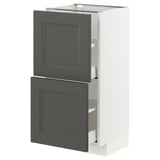 Köksskåp METOD med mörkgrå axstadluckor med två lådor och ett skåputrymme. Den har en modern eller traditionell design.