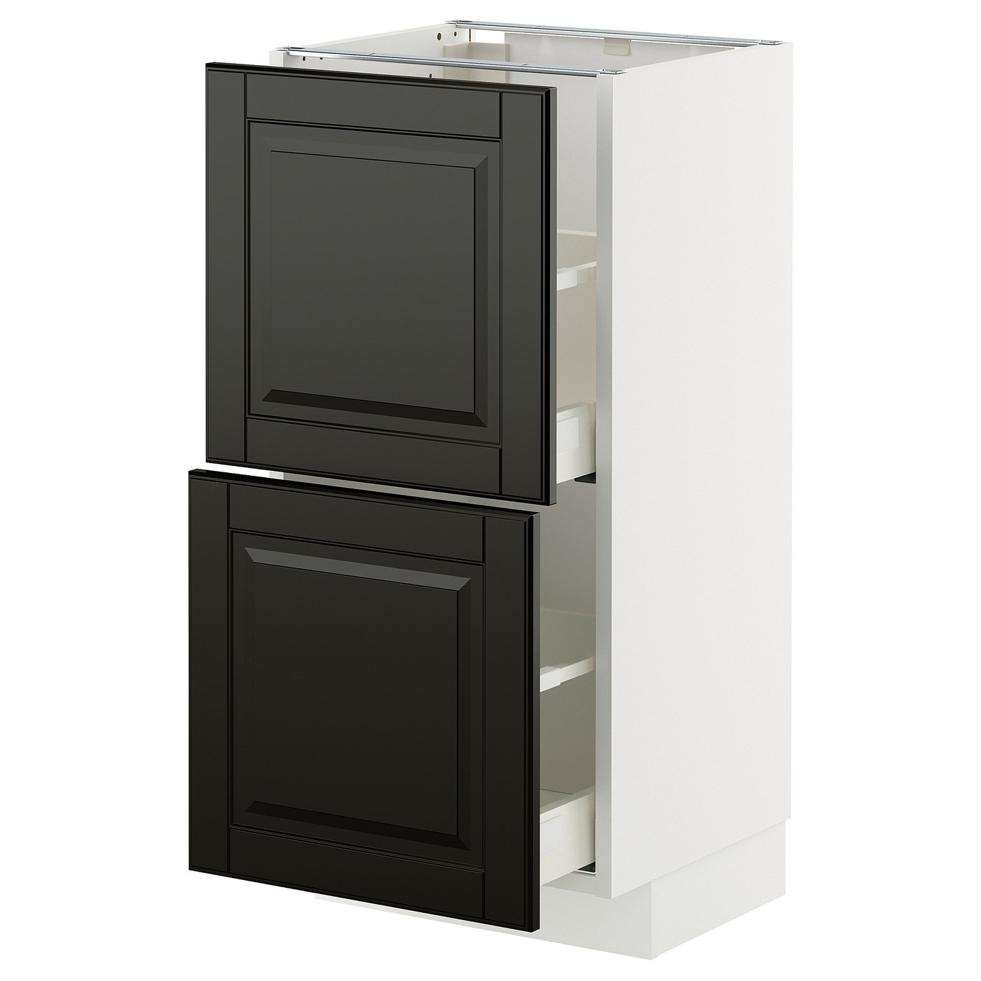 IKEA METOD / MAXIMERA bänkskåp med 2 lådor, vit/bodbyn svart, 40x37 cm