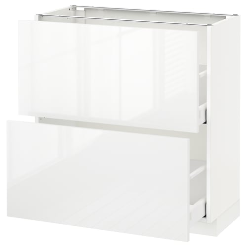 METOD högblankt vitt skåp med flera lådor, modern och elegant design.