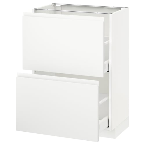 Vit METOD köksbänk med integrerade handtag, slät låda, modern minimalistisk design.