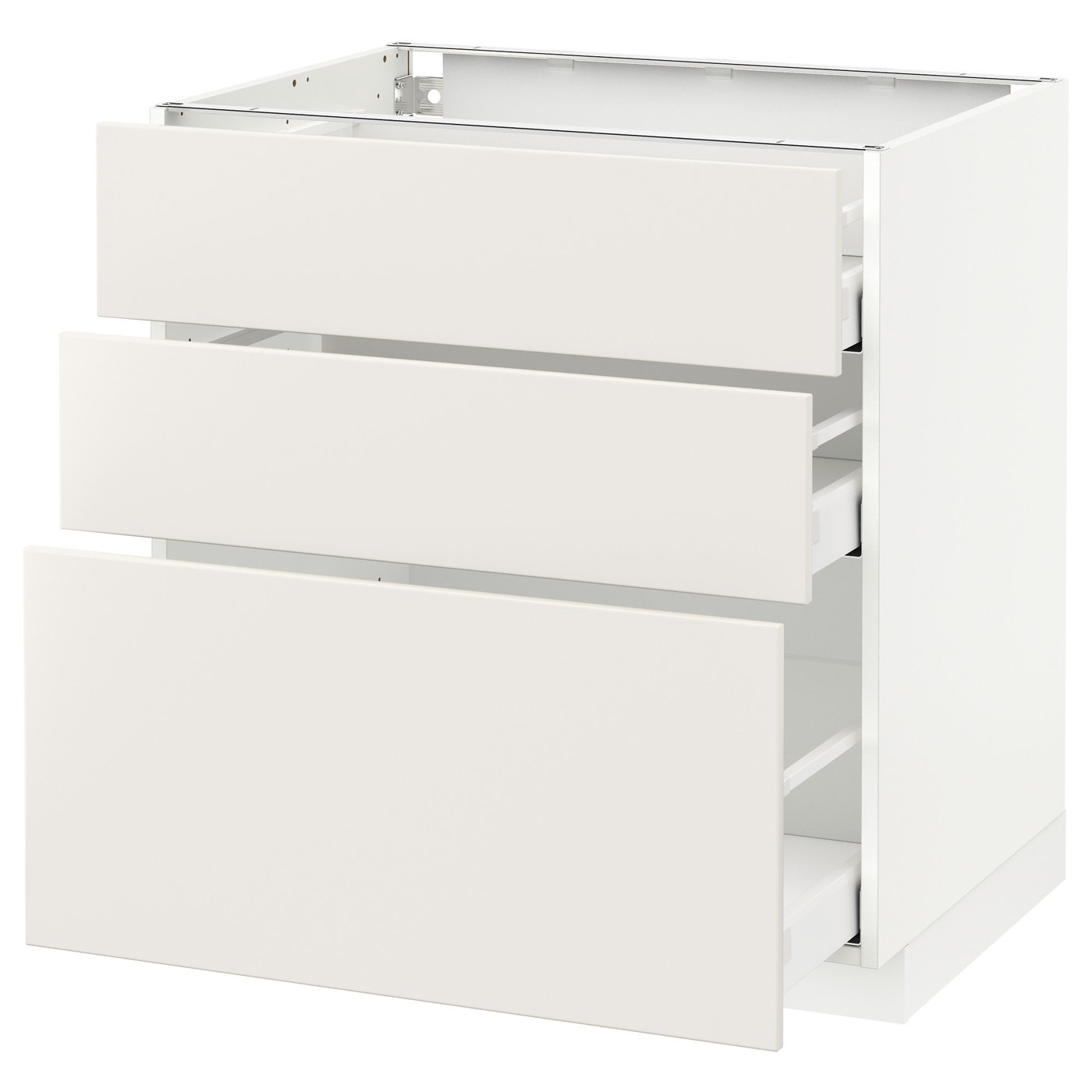 IKEA METOD / MAXIMERA bänkskåp med 3 lådor, vit/veddinge vit, 80x60 cm