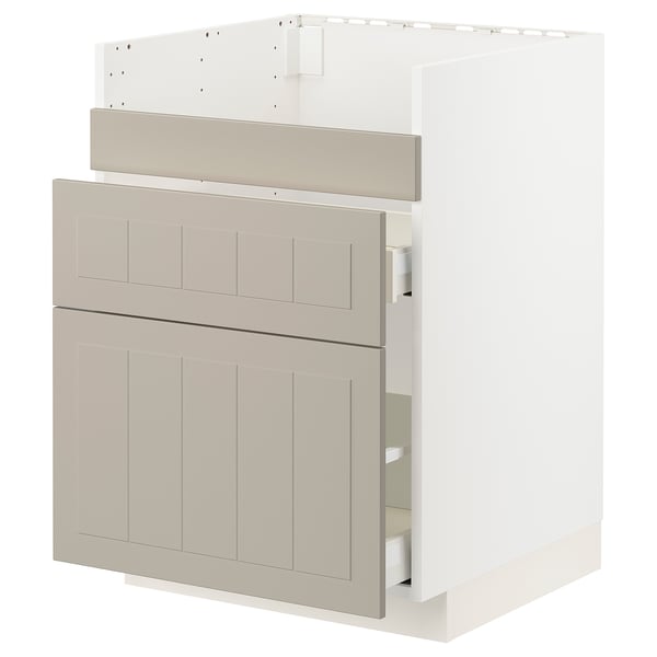 METOD / MAXIMERA Bnksk f HAVSEN diskb/3 frntr/2 ldr - vit/Stensund beige 60x60 cm