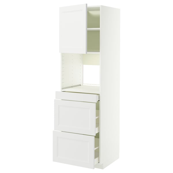 METOD / MAXIMERA Högsk f kombimikro m dörr/3 lådor, vit/Axstad matt vit, 60x60x200 cm
