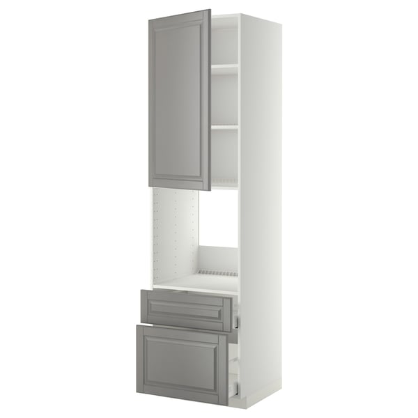 METOD / MAXIMERA Högsk f ugn m dr/2 fr/1 m/1 h låda - vit/Bodbyn grå 60x60x220 cm
